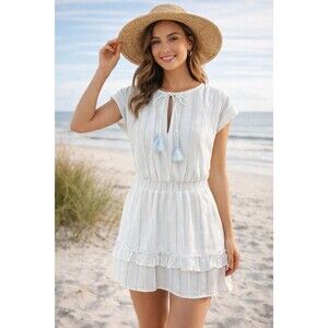 Vacate the Label Stripe Ruffle Mini Dress Tassel Smocked Waist Size Medium